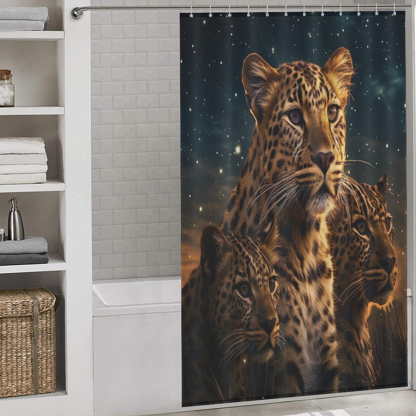 Rideau de douche léopard anti-éclaboussures 140x183cm lavable en machine