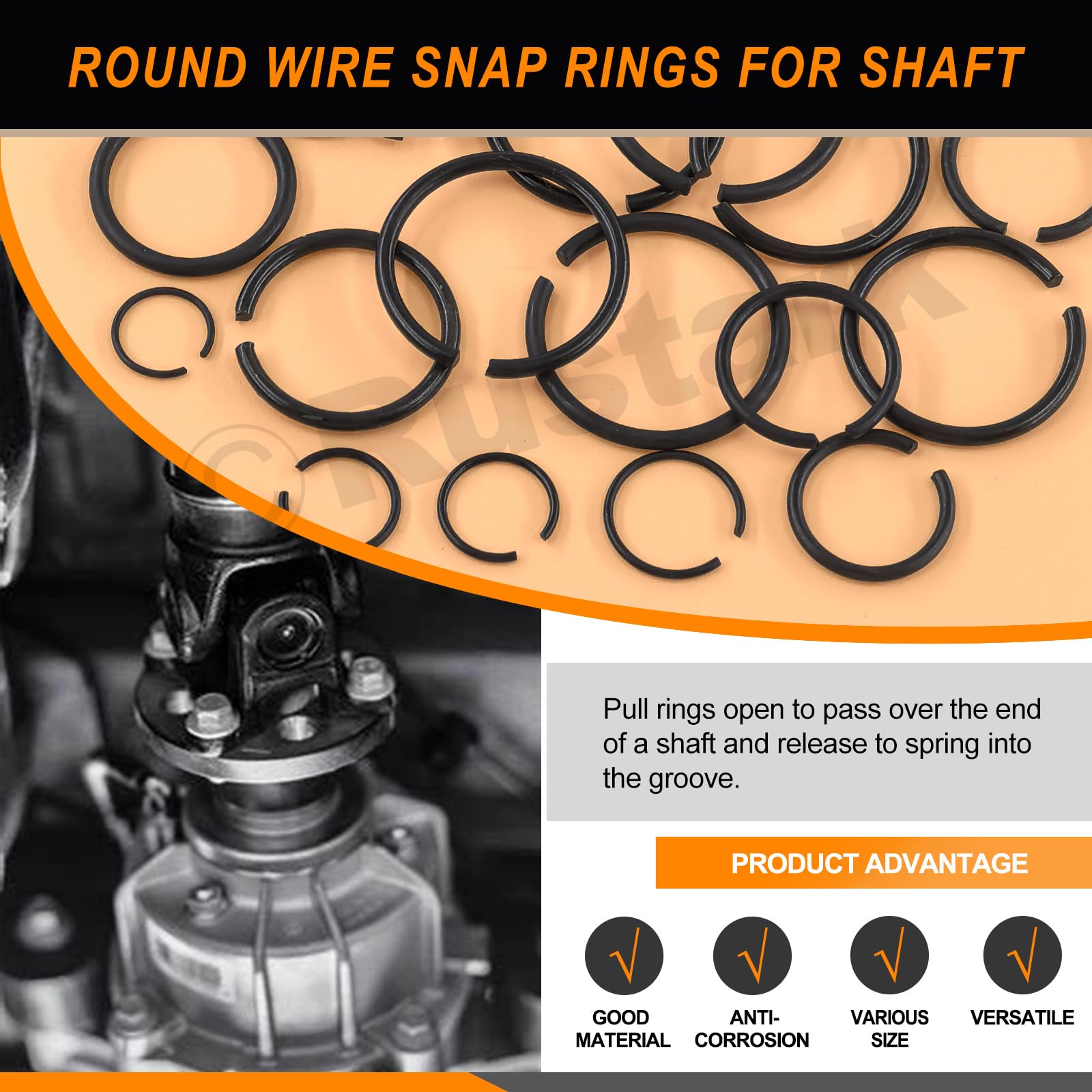 150-teiliges Sprengring-Set - 10 Größen M10-M26 Aus 65Mn Stahl