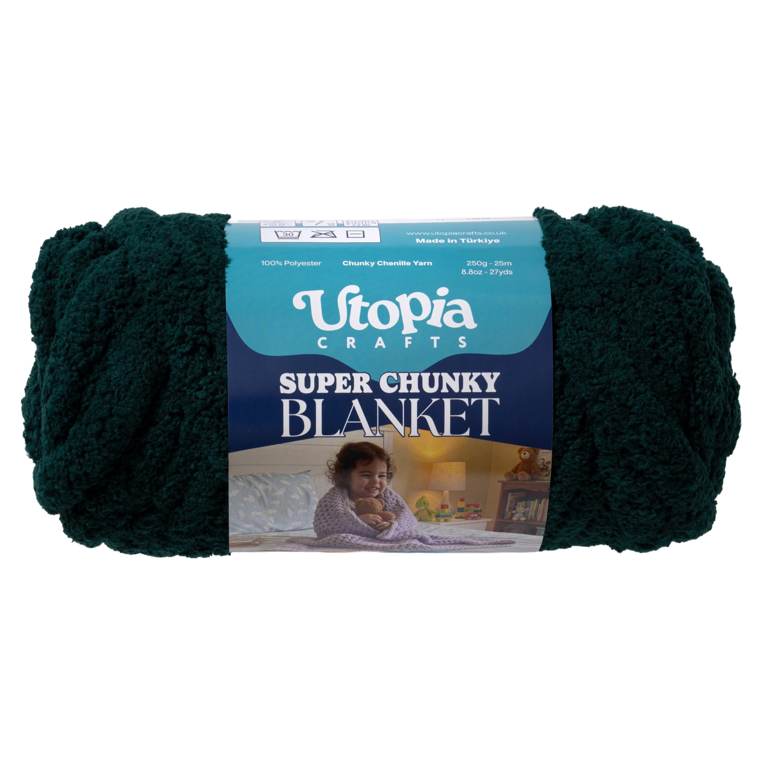Utopia Crafts Super Chunky Blanket Yarn 250g, Soft Chenille Yarn for Arm Knitting - Thick Bulky Polyester Jumbo Yarn for Hand Knit Throw Blankets, Crochet, DIY Home Décor (Dark Teal)