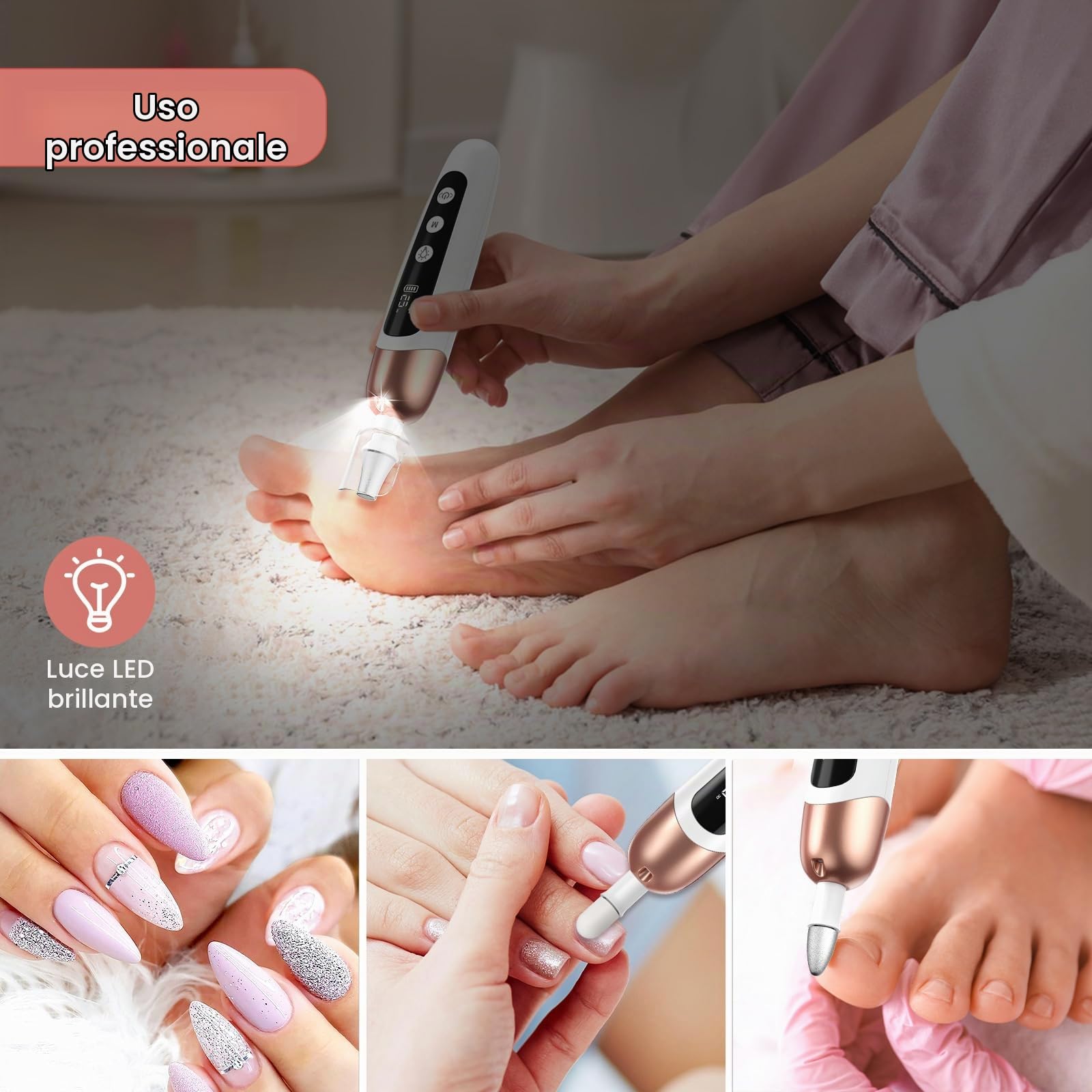 Fresa per Unghie, Fresa Unghie Professionale per Manicure e Pedicure, 10 Velocità Lima Elettrica Per Unghie, 6 Accessori in Feltro e Zaffiro, per Cuticole Remove, Curare Unghie, Casa Salone Regalo
