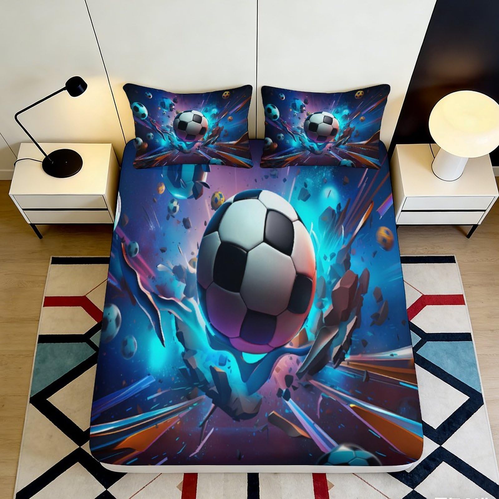 Pnayamiorkfel Style-1 3D Printed Soccer Explosion Fitted Sheet Microfiber Soft Bed Cover For Bedroom Guest Room Dorm Mattress Decor 90X200x25cm