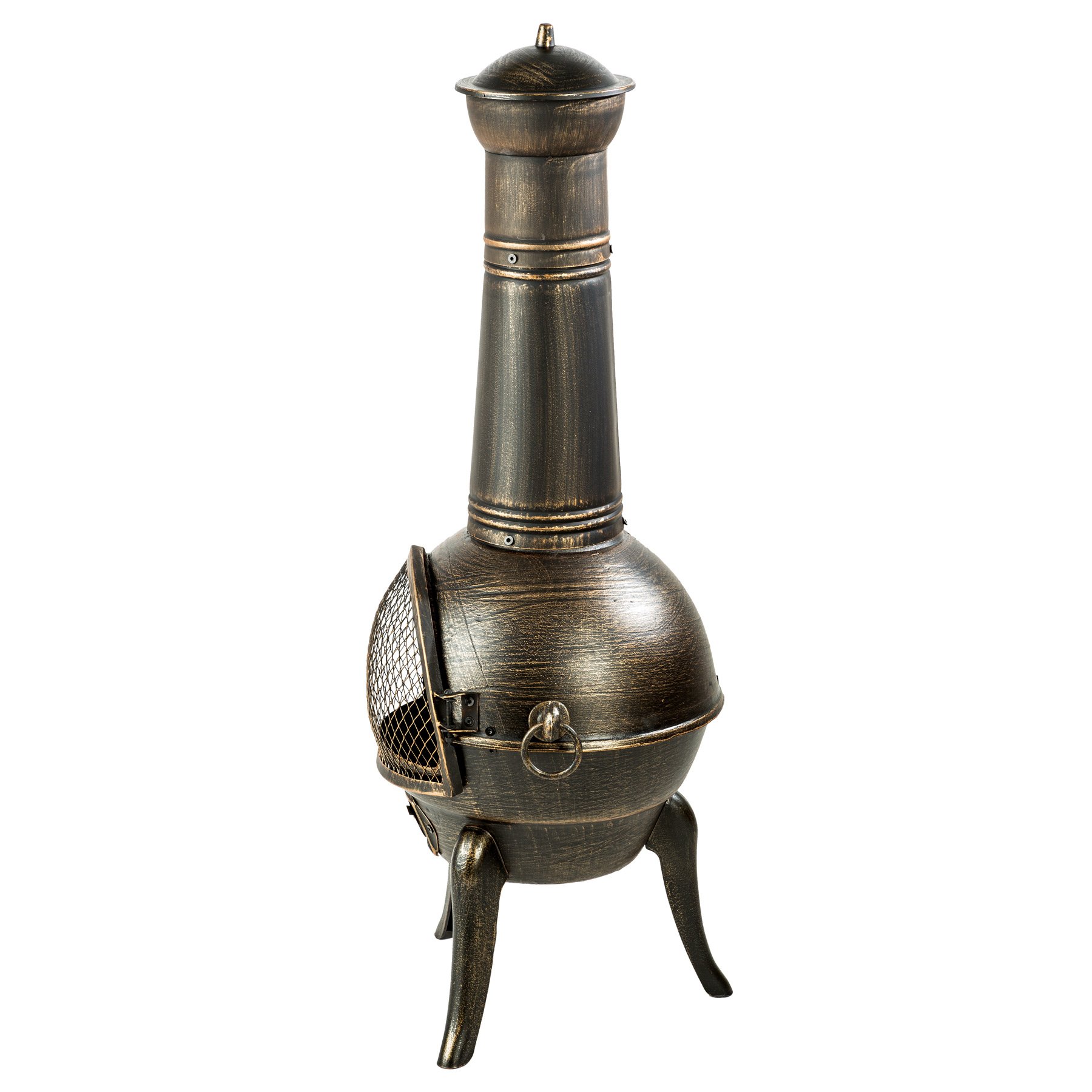 tectake® Brasero Exterieur Poêle en Fonte Chauffage au Bois Cheminée de terrasse extérieure Style Antique avec Porte grillagée & tisonnier 44 x 52 x 115 cm pour Aménagement Salon de Jardin Exterieur