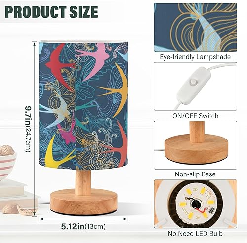 Miniatura 3 de Nightstand Lamp Bedside Reading Lamp Warm Light Colorful Swallows Bird Lamp for Study Glass Table