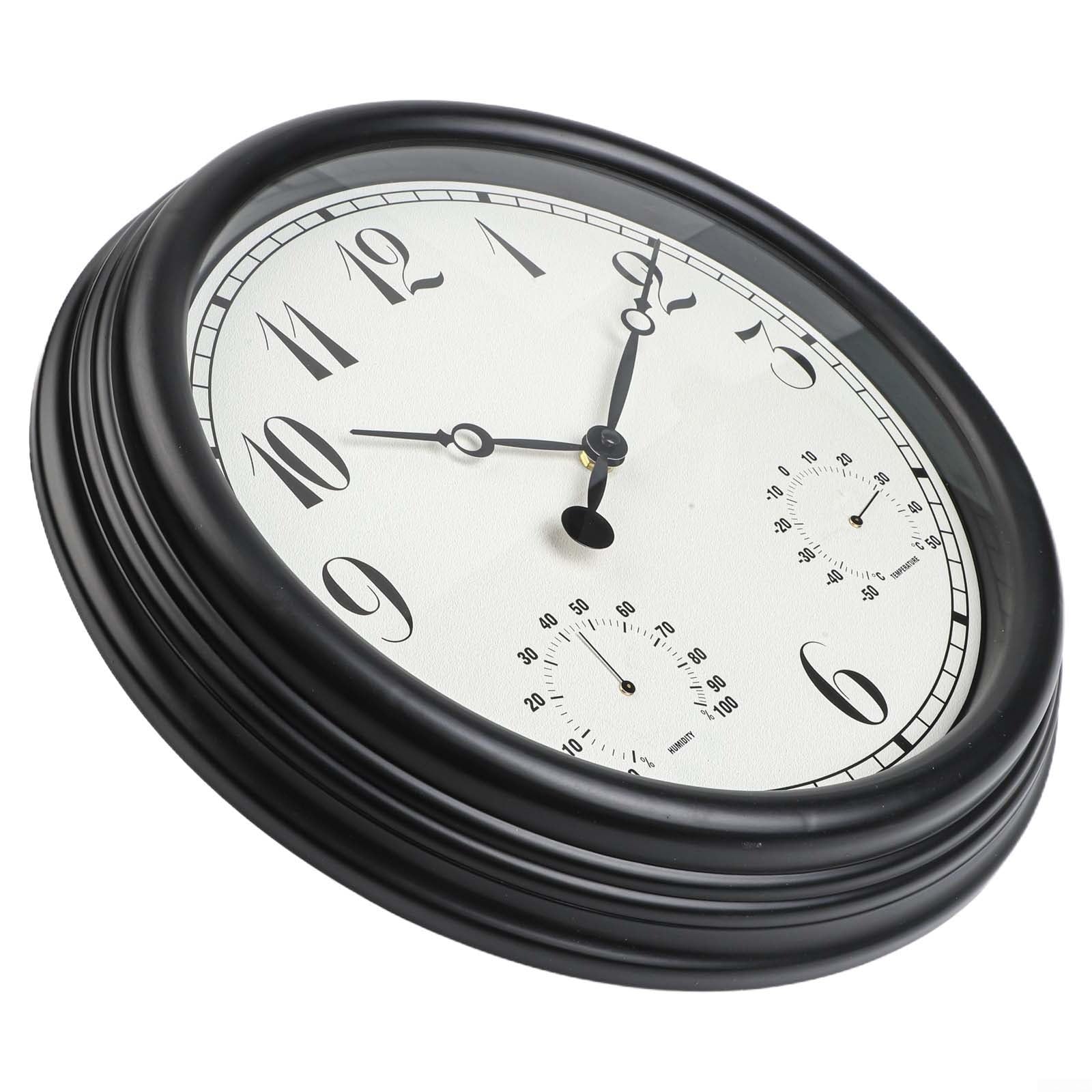 Orologio da parete silenzioso per esterni, 38,1 cm, con indicatore di umidità e temperatura, nero