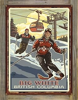 Downhill Skier Pair Big White Kelowna BC Canada Rustic Metal Print on Reclaimed Barn Wood from Travel Artwork by Artist Paul A. Lanquist 17" x 23"