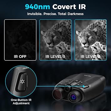 Gece Görüş Gözlüğü, 4K Gece Görüş Dürbünü, 10,13 cm HD Ekranlı, 10000mAh Şarj Edilebilir, Yaban Hayatı Gözlem ve Gözetim için 64 GB Kart Dahil