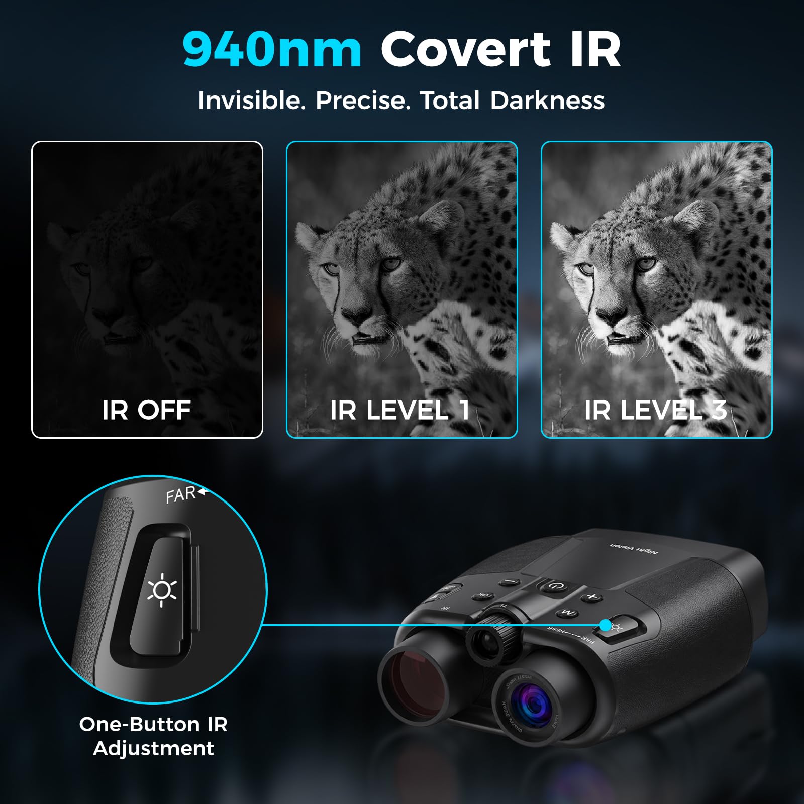 Gafas de visión nocturna para adultos, pantalla HD de 3.97 pulgadas y 10000 mAh recargables, prismáticos de visión nocturna 4K con tarjeta de 64 GB para observación de vida silvestre, camping