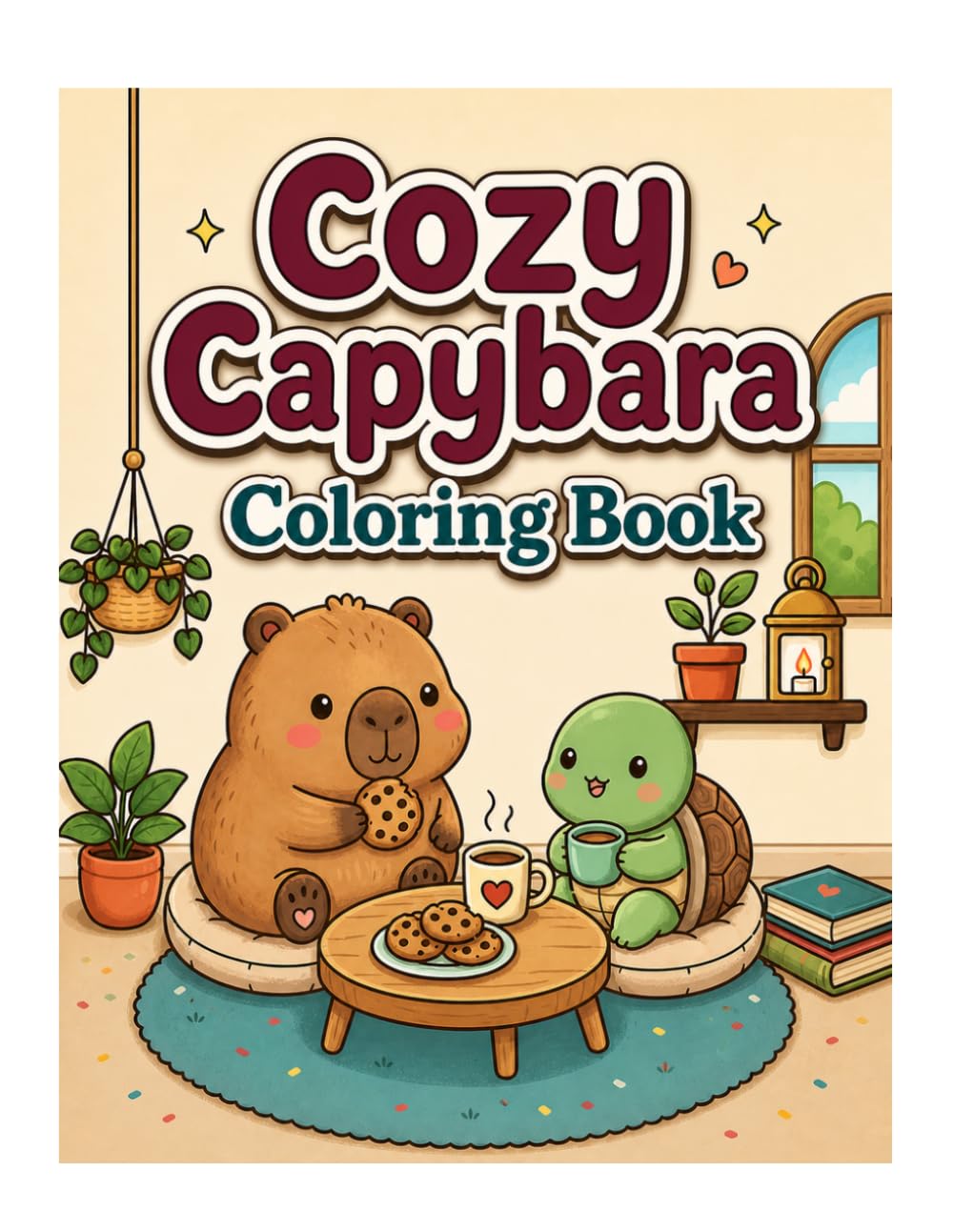 Cozy Capybara Coloring Book: Relaxing Cute Animal Coloring Pages for Adults and Teens, Stress Relief Hygge Kawaii Capybara Designs