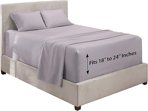 Hearth & Harbor Juego de sábanas de 4 piezas con bolsillo extra profundo, sábana bajera súper profunda de 18-24 pulgadas de profundidad, se adapta a Hearth & Harbor Juego de sábanas de 4 piezas con bolsillo extra profundo, sábana bajera súper profunda de 18-24 pulgadas de profundidad, se adapta a