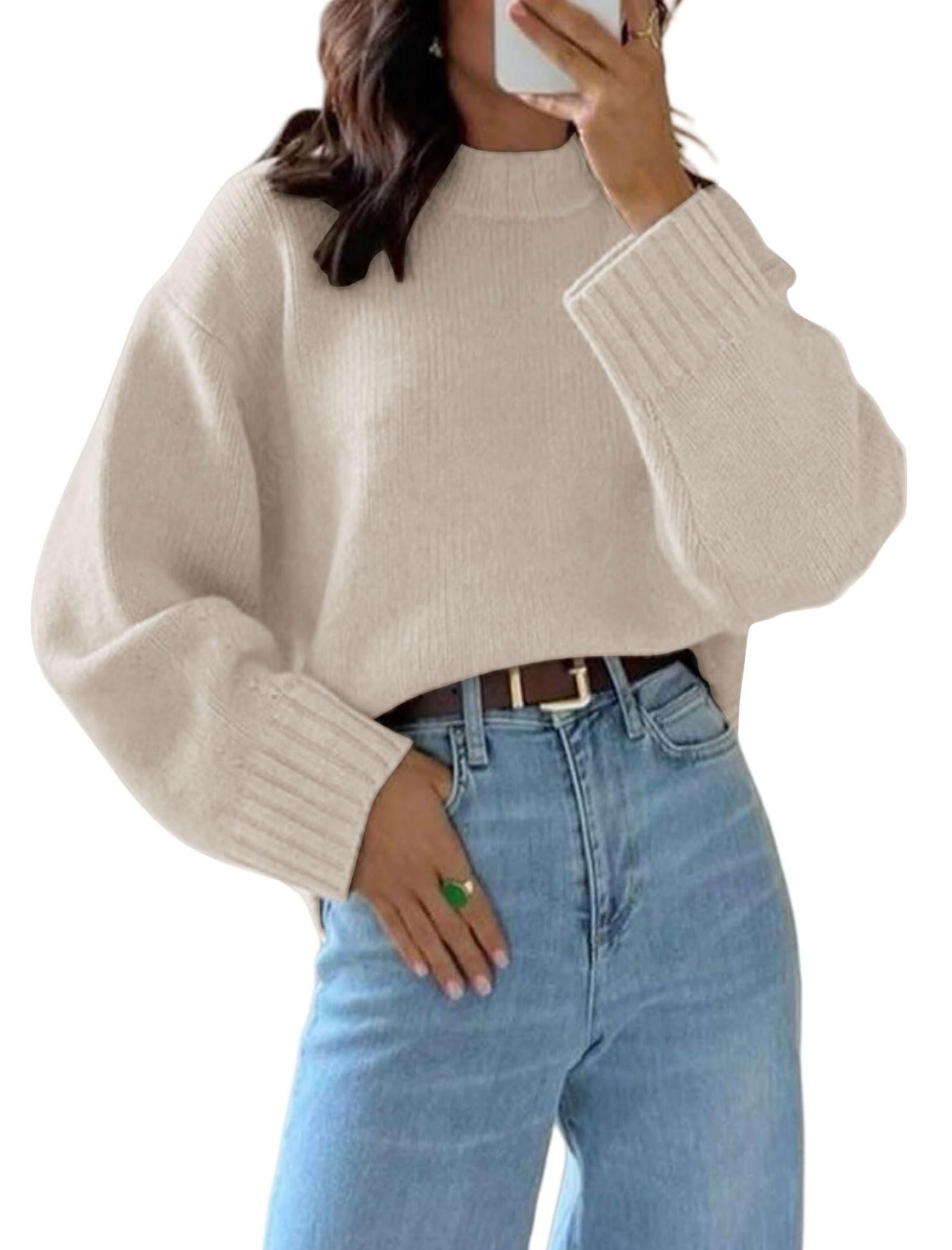 ZAFUL Crew Neck Cozy Long Sleeves Casual Knit Pullover Sweater for Women