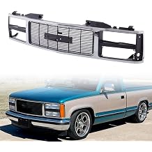 Front Grille Grill Chrome with Dual Headlight Holes Compatible With 1988-1993 GMC C/K Truck Yukon Suburban, Replace GM1200229, 15615109