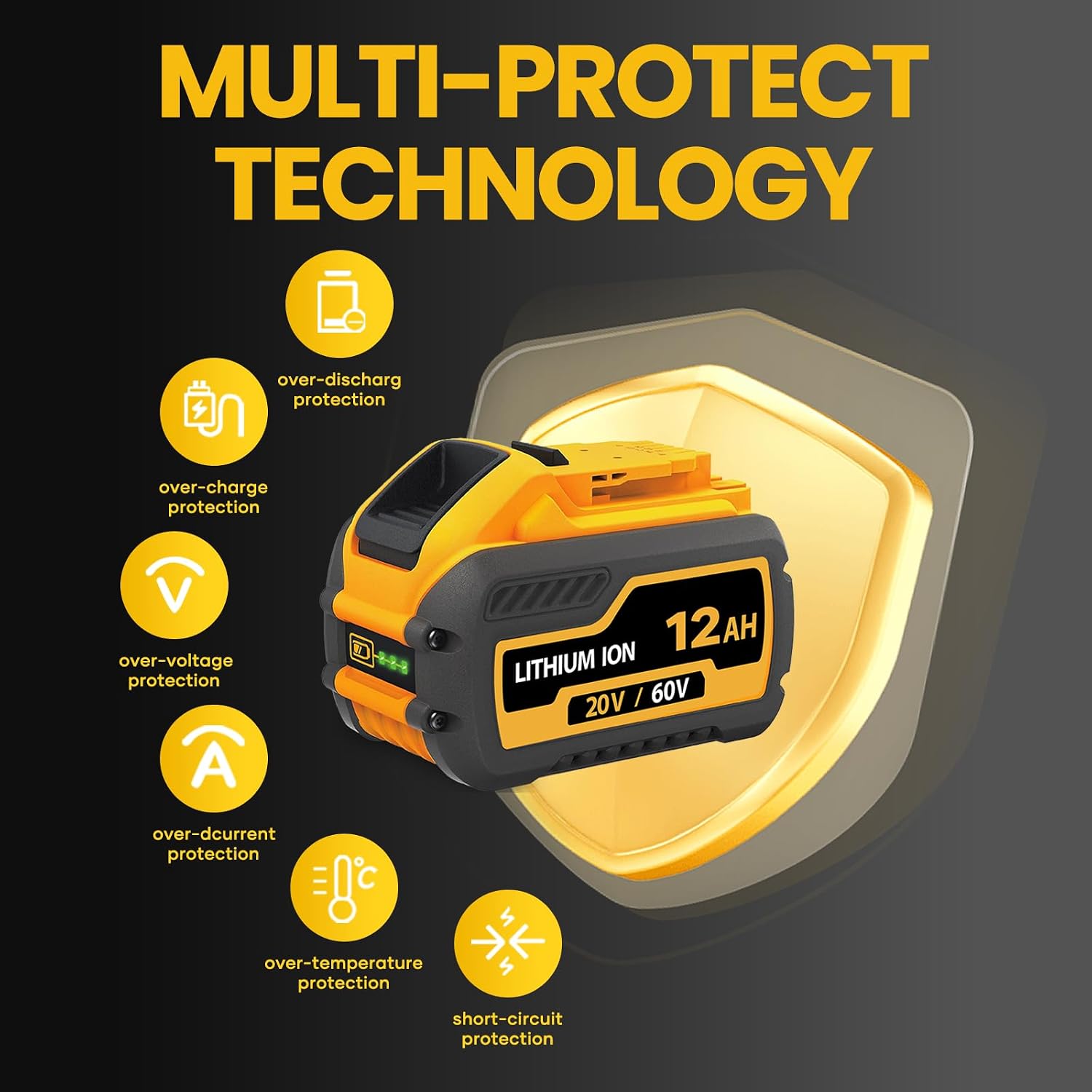 12Ah 60V Battery Replacement for DeWalt, 60 Volt Lithium-Ion Battery 4 Pack Compatible with DCB606 DCB609 DCB612, Compatible with DeWalt 20V 60V Cordless Power Tools