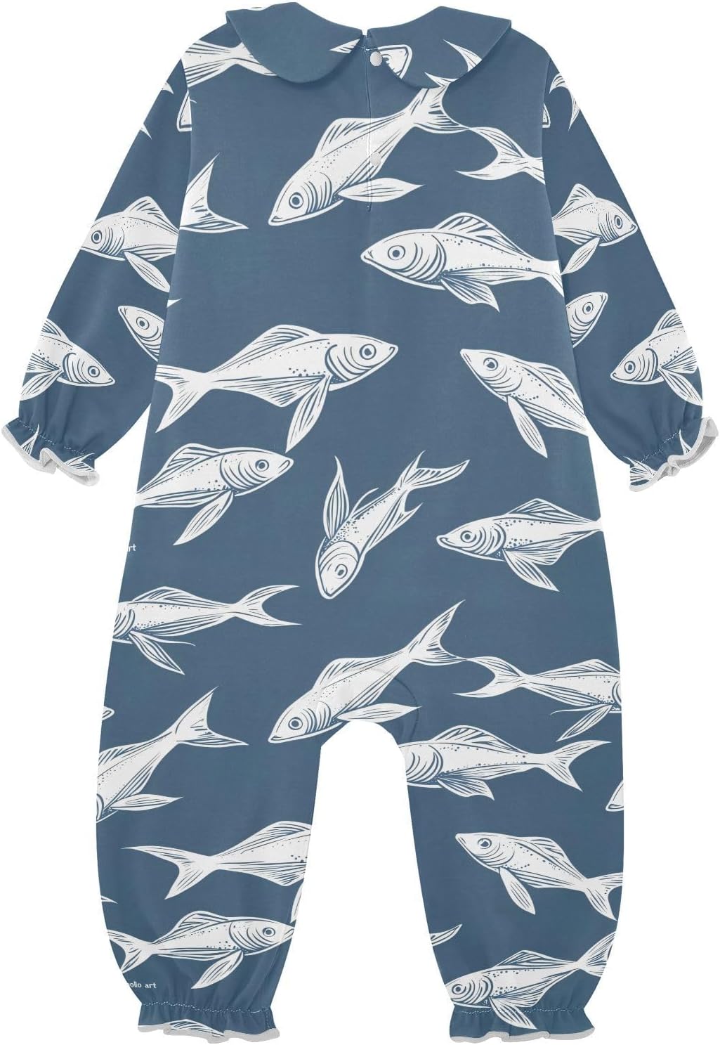 vvfelixl Baby Sleepers Hand-drawn Fish Long Sleeve Onesie Girl Baby Clothes for Girl Play One-piece for 0-3 months