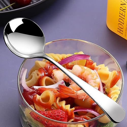 Miniatura 2 de Cucharas de sopa de metal, cucharas de acero inoxidable para sopa, redondas, coloridas, cucharas gruesas y de mango corto, cuchara de mesa de 6.3