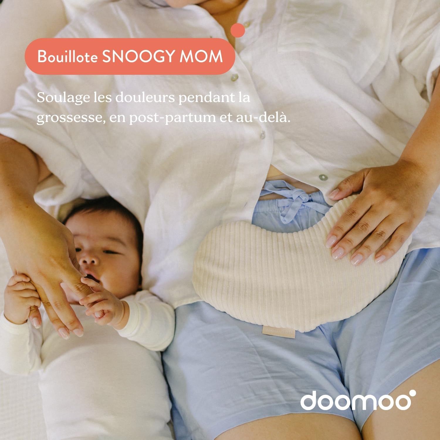 doomoo Bouillotte Micro-onde Snoogy Mom – Soulage Règles Douloureuses, Endométriose, Post-Partum – Ceinture Chauffante Ergonomique Chaud/Froid avec Graines Naturelles, Corduroy Sand