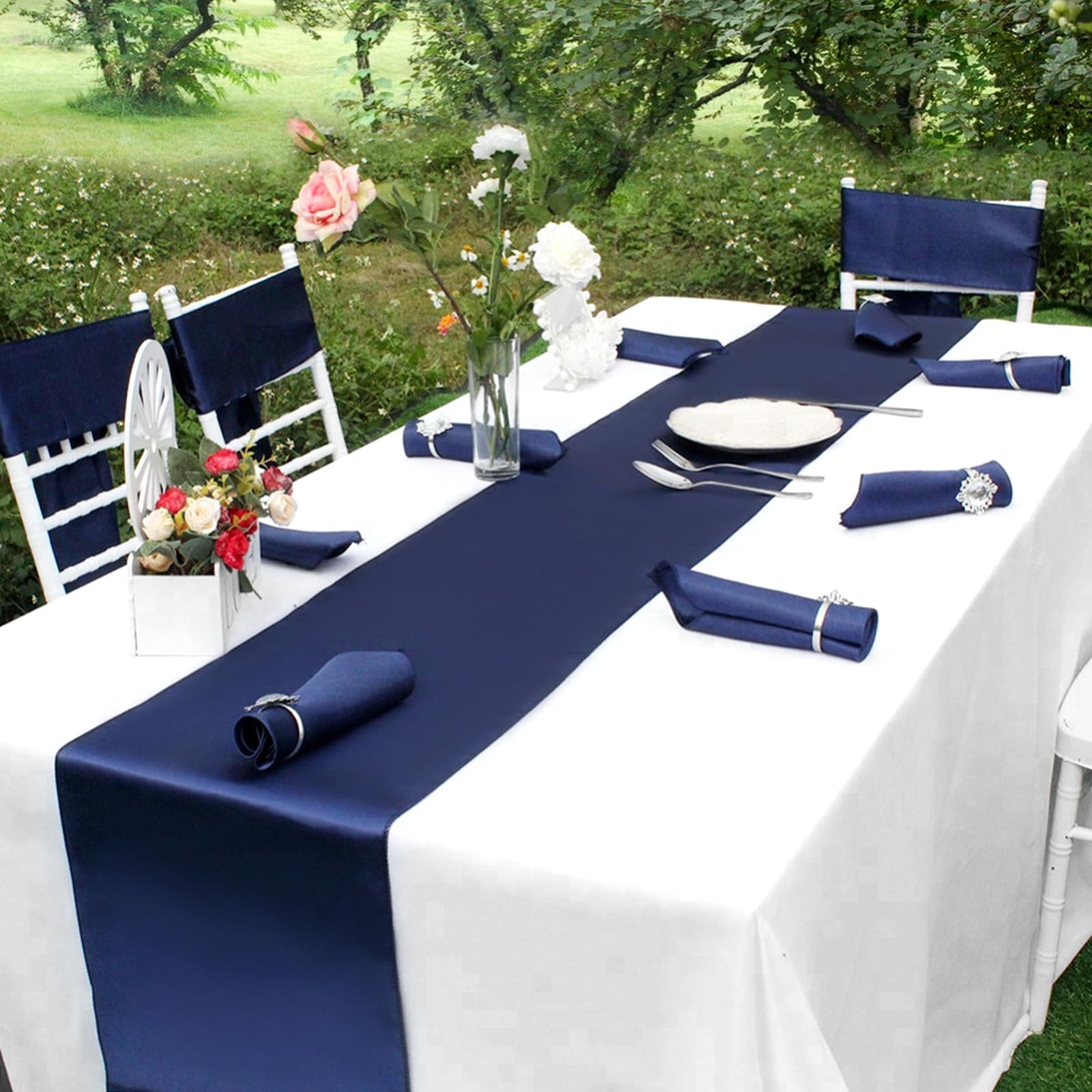 Modern Watercolor Table Runner - Navy Blue Ombre Abstract Design, 13x72 Inch Polyester For Dining Table Decor