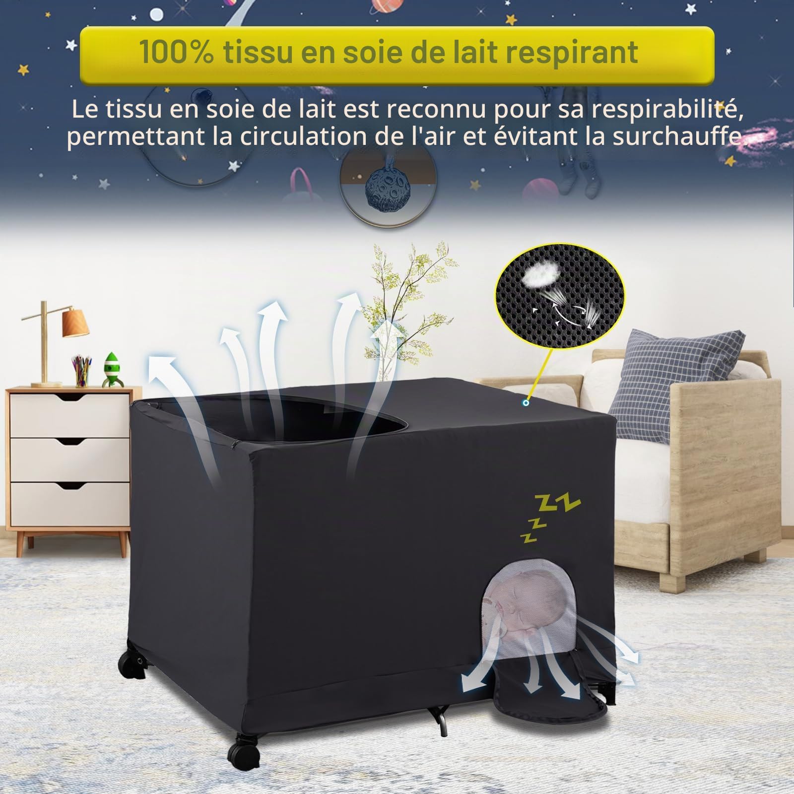 South to East Housse occultante pour 60 x 120 cm lit Parapluie, Housse de Berceau de Voyage avec Sac de Transport, Breathable and Stretchy, Bloque 90% de la lumière pour Le Sommeil de bébé