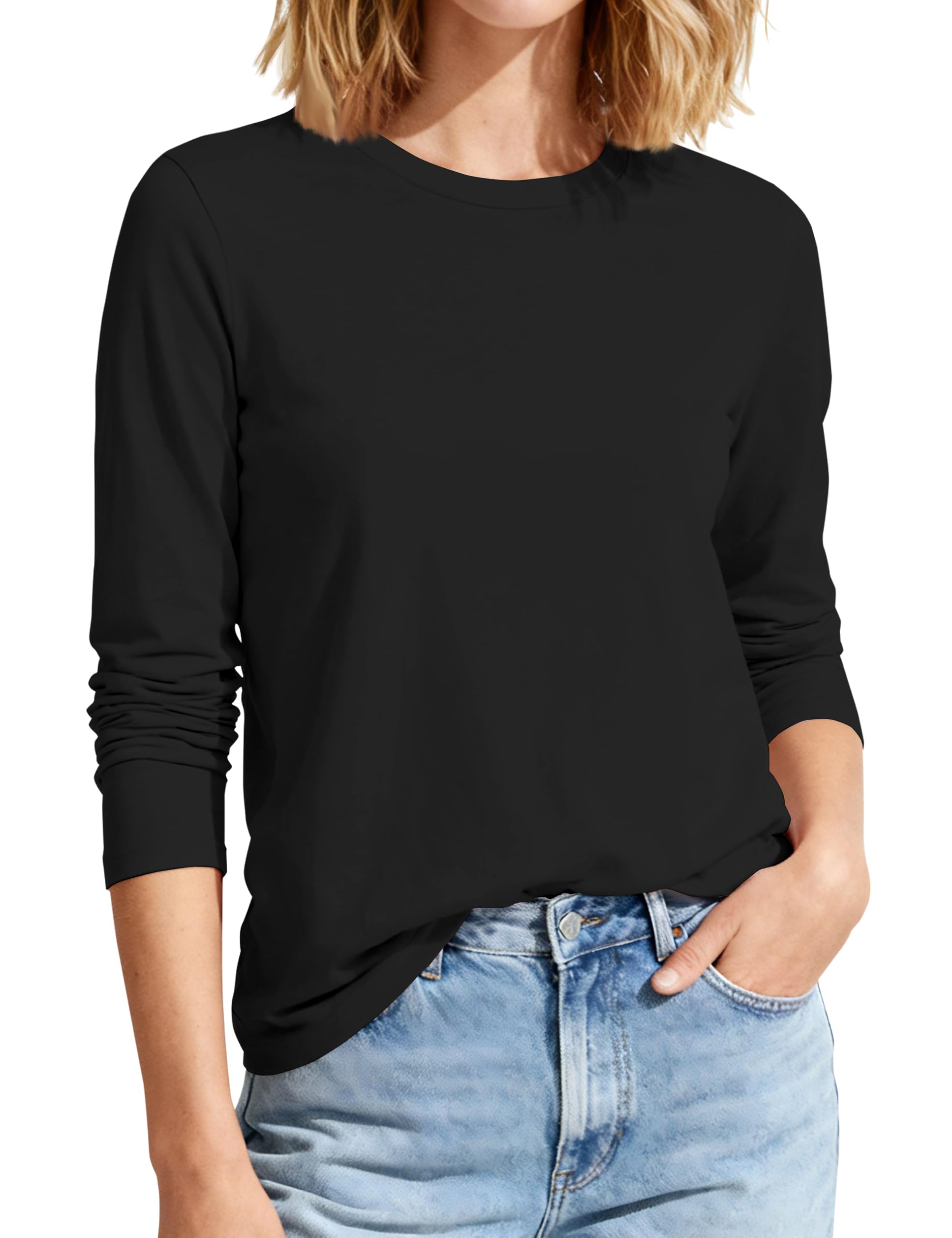 MAGCOMSEN Shirt Langarm Damen Baumwolle Basic Langarmshirt Lässig Tops Longsleeve Oberteile Rundhals Winter Unterziehshirt