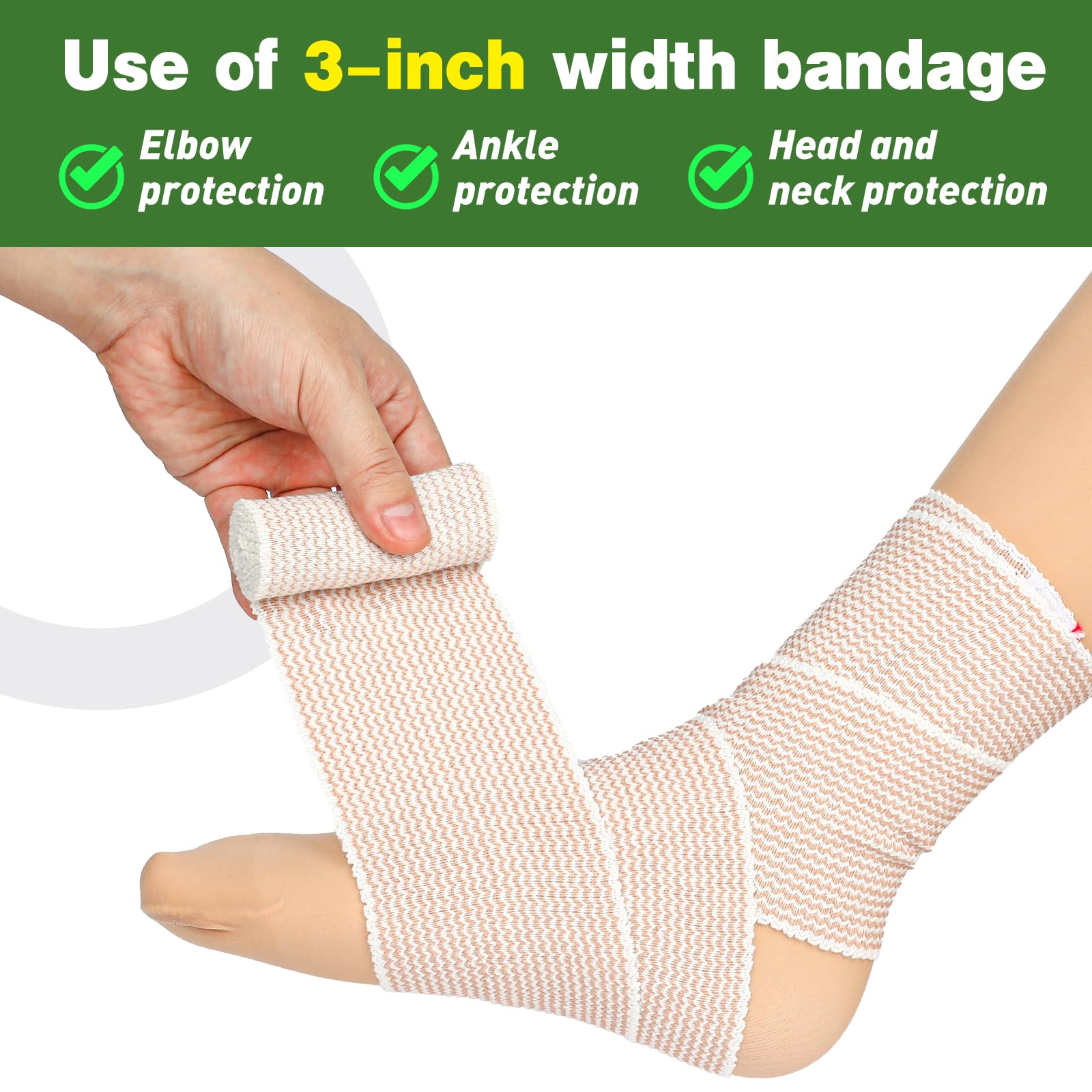 AZEN Paquete de 10 vendajes elásticos de 3 pulgadas, vendajes de compresión para piernas, tobillo, rodilla, barriga, cuerpo, vendas de linfedema para piernas, sin látex