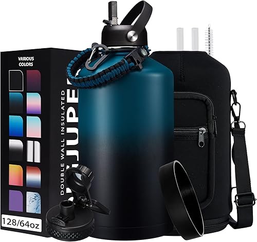 Miniatura 41 de Botella de agua de acero inoxidable aislada al vacío de 40 onzas, mantiene frío 48 h y caliente 24 h, tapa de pajilla y boquilla, funda de Verde