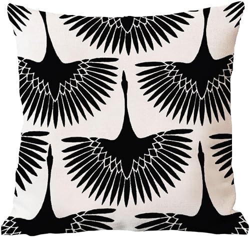 Miniatura 6 de Chinoiserie - Fundas de almohada negras con diseño de cisne, pájaro y cisne, estilo asiático, funda de cojín para decoración del hogar para sofá,