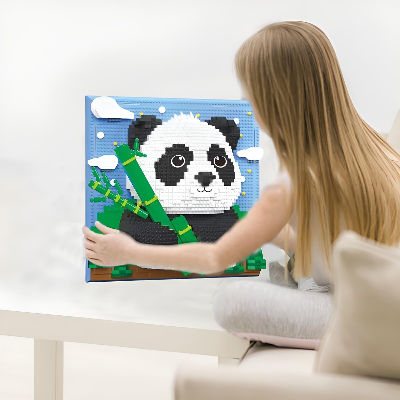Juego de bloques de construcción de panda, kit de construcción de arte de pared de animales 3D, micro mini ladrillos de construcción para oficina en casa, regalo creativo para adultos y niños a partir