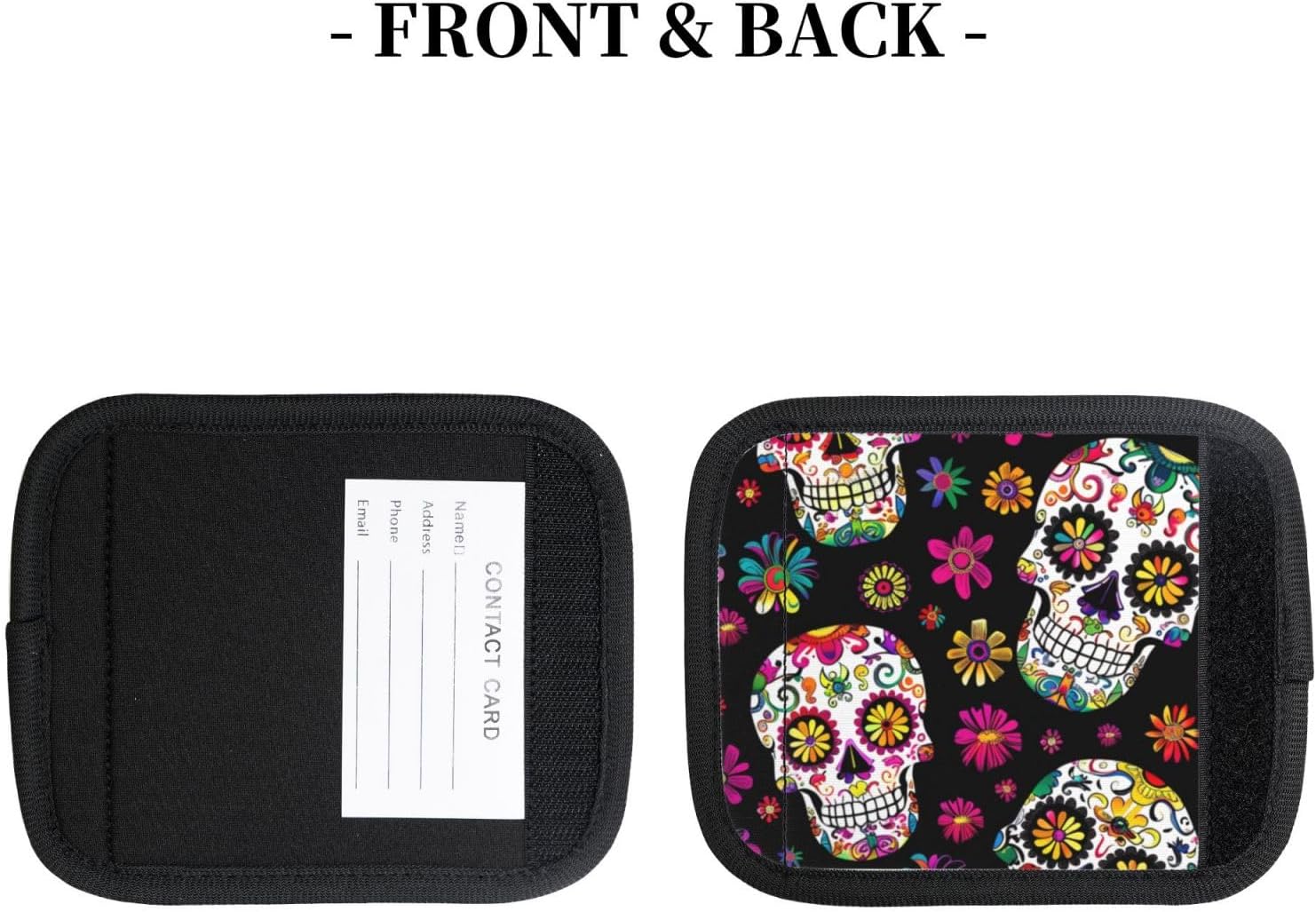 Neoprene Luggage Handle Wrap, Sugar Skull Halloween Skeleton Floral Day of The Dead Soft Handle Covers Suitcase Luggage Handle Grip for Travel Bag image 4
