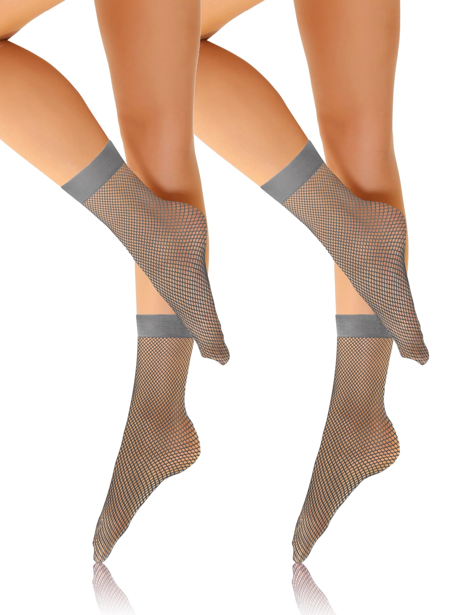 Sesto Senso Women's 2Pack - Grey 2 Pairs Fishnet Socks Ankle Socks Grey