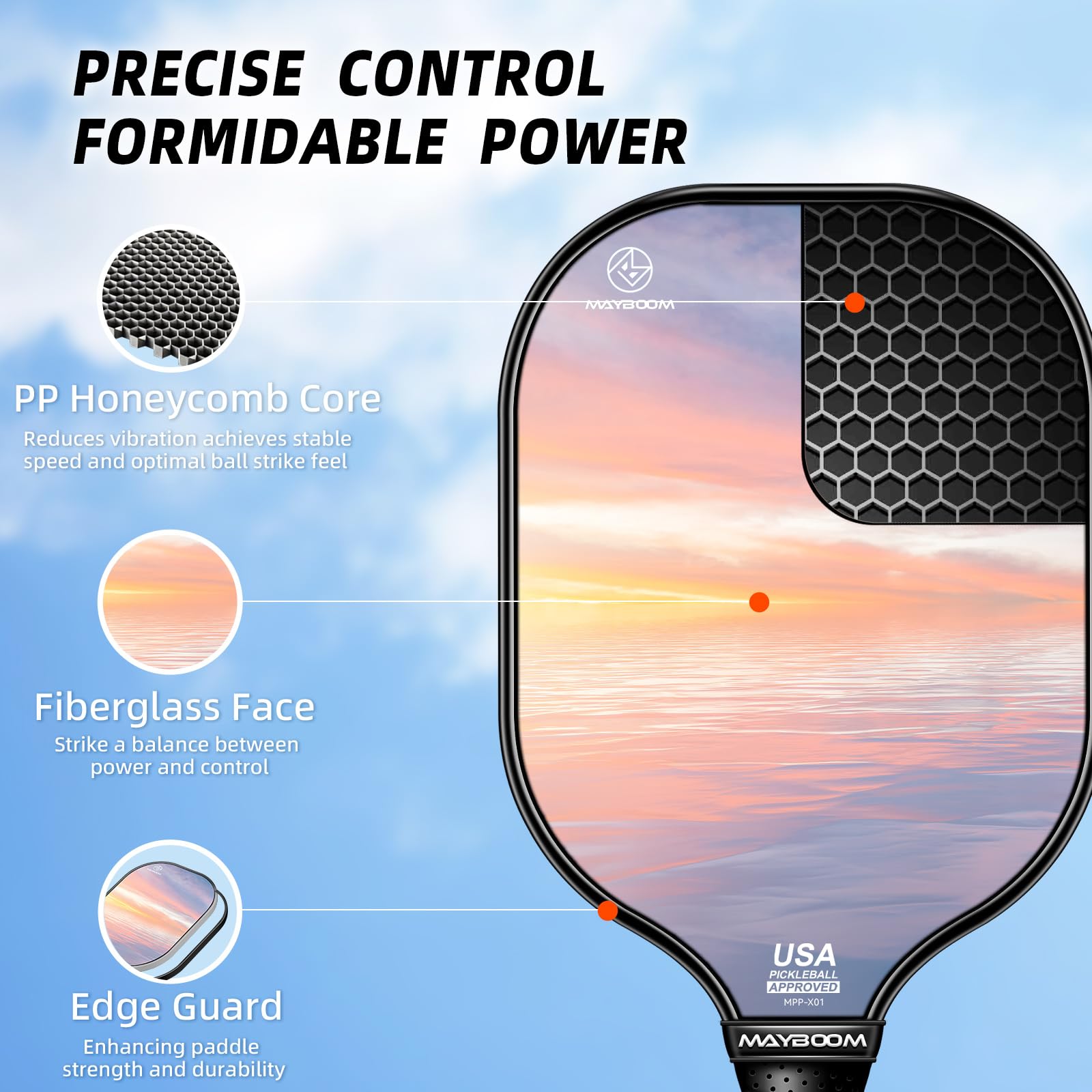 Snapklik.com : MayBoom Pickleball Paddles, USAPA Approved Fiberglass ...