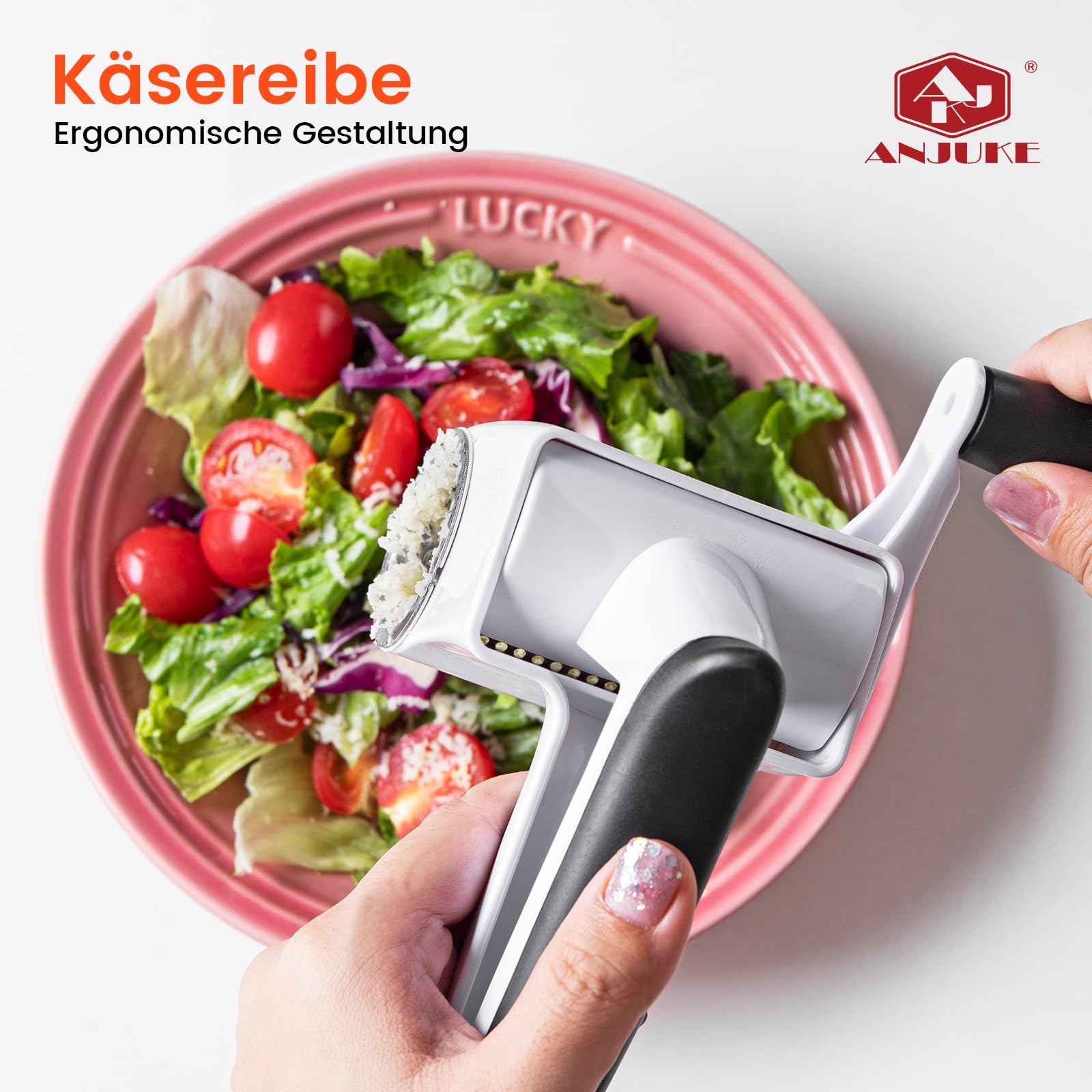 Parmesanreibe, Classic Käsereibe mit Kurbel, 2-in-1 Rotierende Rotary Käsereibe mit 2 Edelstahltrommel für müheloses Reiben von Hartkäse, Schokolade, Nüssen und vielem mehr. Spülmaschinenfest