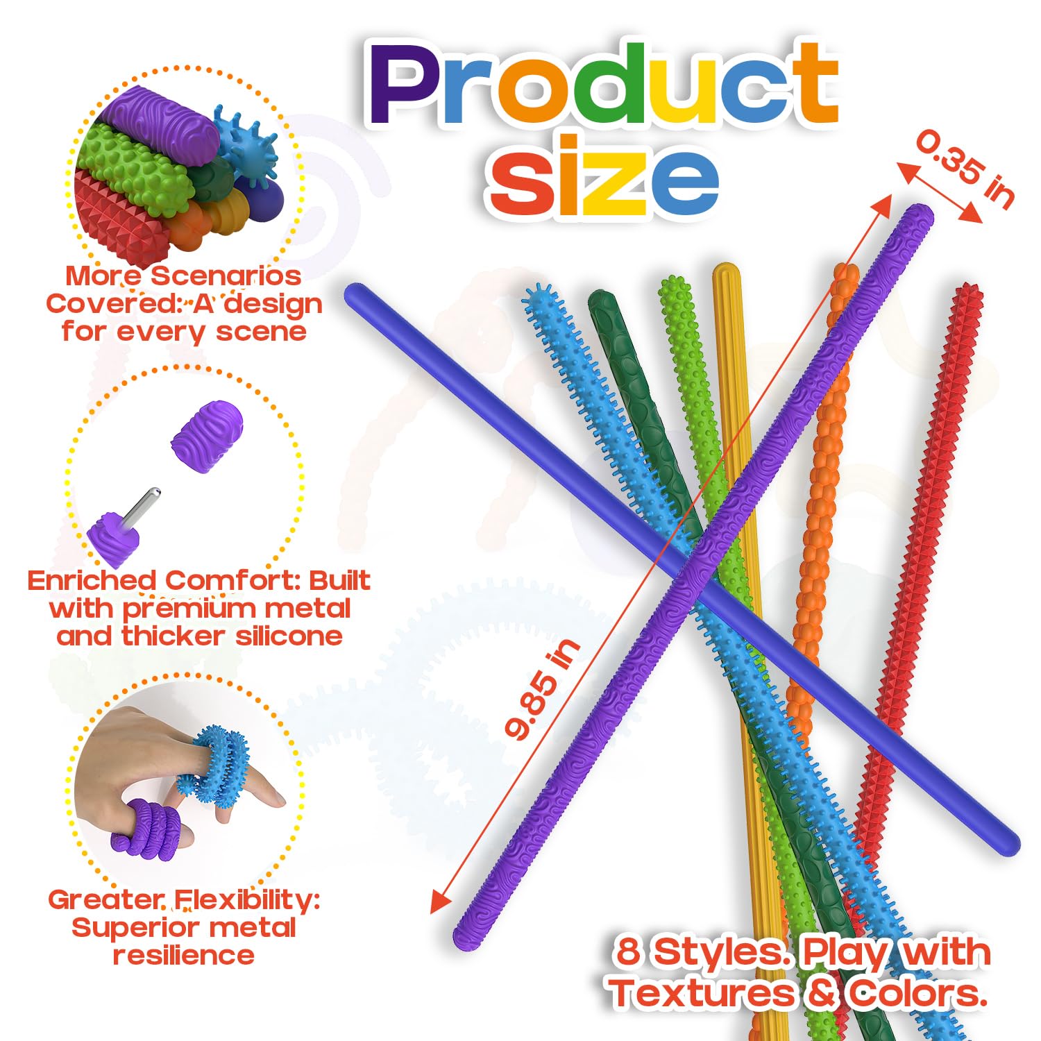 Sensory Fidget Toys for Kids 8 Pack Textured Silicone Slap Sticks - Image 2