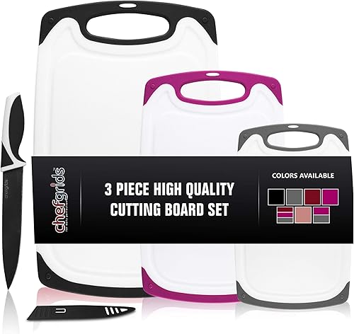 CHEF GRIDS Juego de tablas de cortar de plástico duradero, tabla de cortar de plástico grueso, para carne o queso con pies antideslizantes y asas