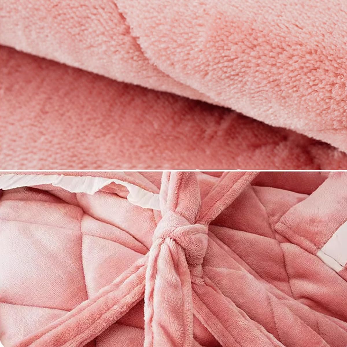 Zimowe Szlafroki Damskie Flanelowe Koszule Nocne Z Kieszeniami Koszula Nocna Z Długim Rękawem I Paskiem Miękka Bielizna Nocna(/Pink B,3XL)