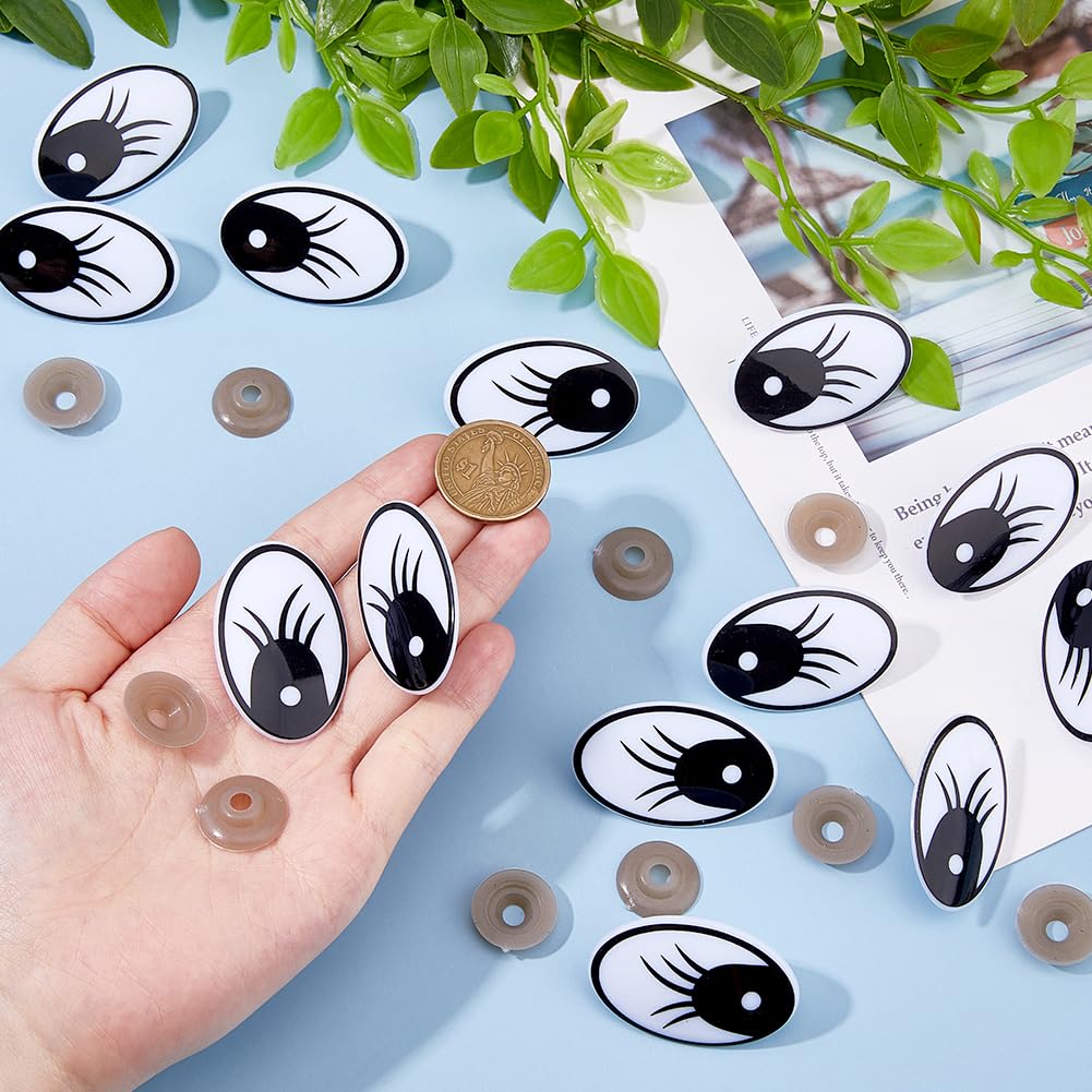 SUPERFINDINGS 40 Sets Große Spielzeugaugen Schwarze Cartoon-Augen mit Wimpern Kunststoff Niedliche Augen für Tiere Flache Augen mit Sicherheitsschnalle Bewegliche Augen mit Abstandshalter Set für DIY