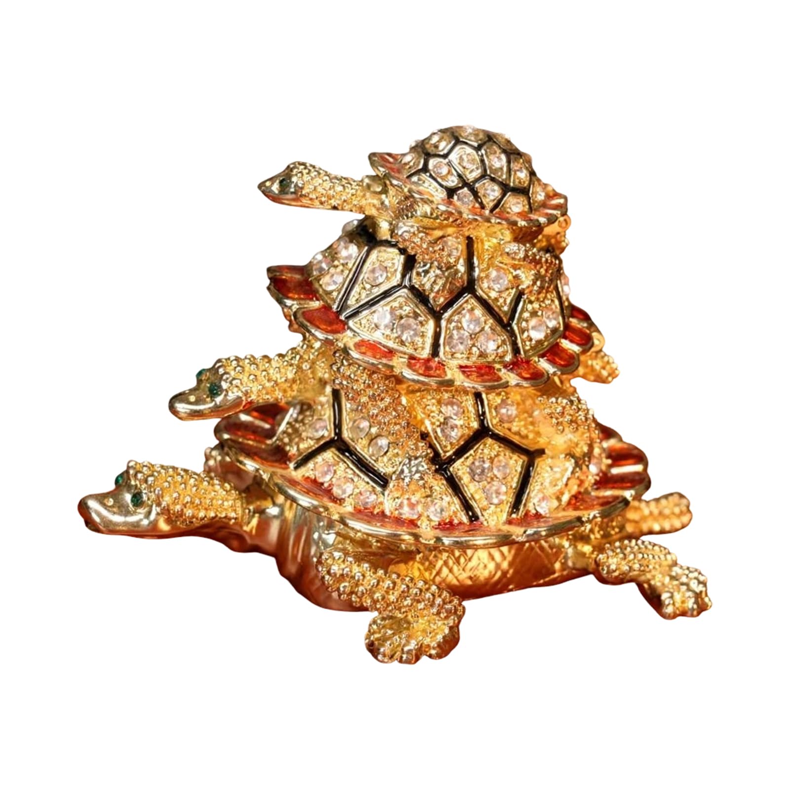 Tfaoys Brown Stacked Turtle Jewelry Box Figurine, Alloy Trinket Storage With Color Accents For Vanity, Dresser, Desk Home Decor Animal Decor Accessory Container Shelf Ornament Tabletop Storage Small Metal Figurine