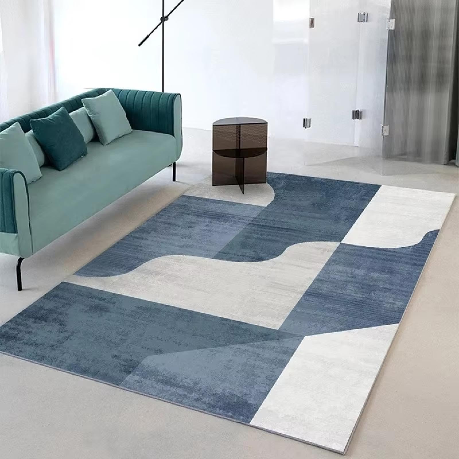 Tapis de chambre à coucher géométrique bleu rétro 80x120cm