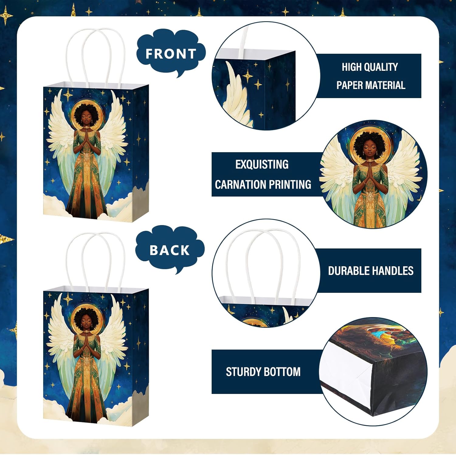 Moinchore 30 Pack African American Religious Christmas Bags Assortment with Handle Black Jesus Nativity Scene Gift Paper Goody Treat Wrapping Bags for Holiday Party Favors Wrapping