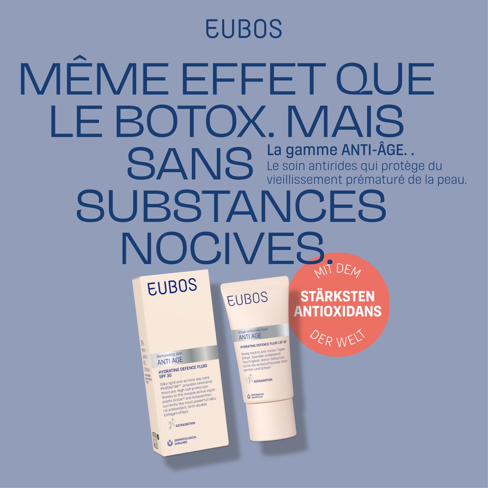 EUBOS | ANTI ÂGE | Fluide Défense Hydratante SPF 30 – Crème Visage Anti-Âge à l’Astaxanthine & Hyaluron | Hydratation 72h & Protection Cellulaire | Anti-UV & Radicaux Libres | 50 ml
