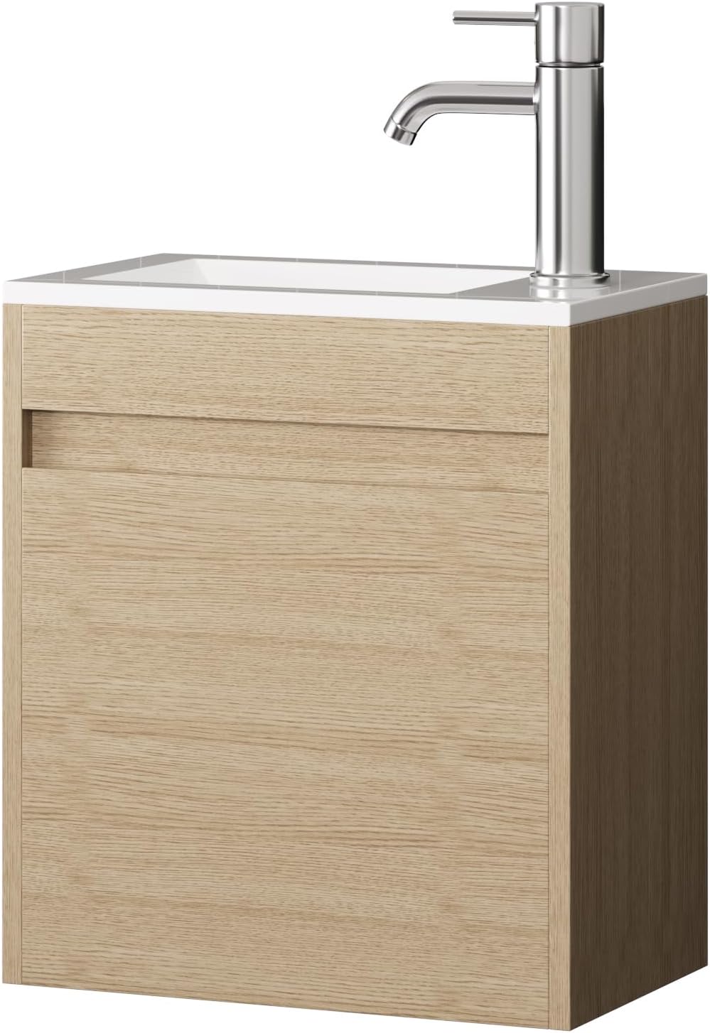 16 Inch Floating Vanity Bathroom Wall Mounted Vanity with Sink Basin & Chrome Faucet Set for Small Spaces (Black)