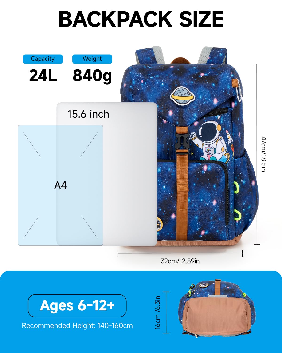 Amythe Ergo Schulrucksack Jungen ab 1. Klasse für Schul, Outdoor | Ergonomischer Schulranzen Rucksack Kinder 6-12 Jahre mit Brustgurt, Regenschutz, Reflektoren, Lendenwirbelstütze