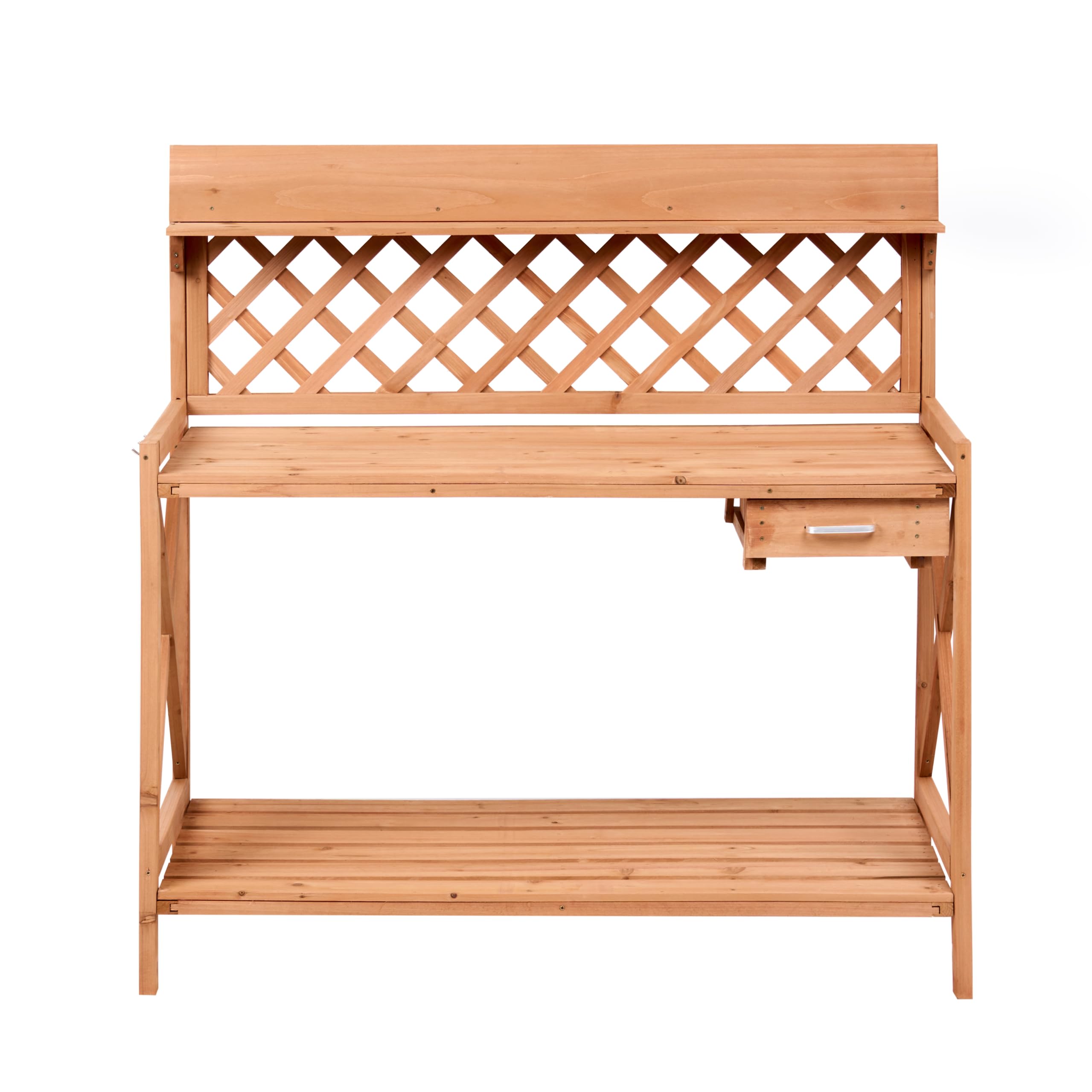 Table de Rempotage Style Rustique avec Tiroir et Crochets en Acier Rangement de Jardin Bois de Sapin Marron Clair Sperlinga