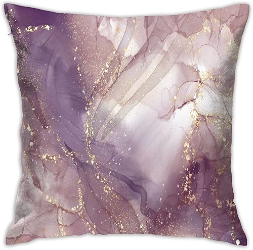 VARUN Fundas de almohada de mármol rosa y morado, elegante diseño dorado con purpurina, fundas de almohada cuadradas para decoración del hogar,