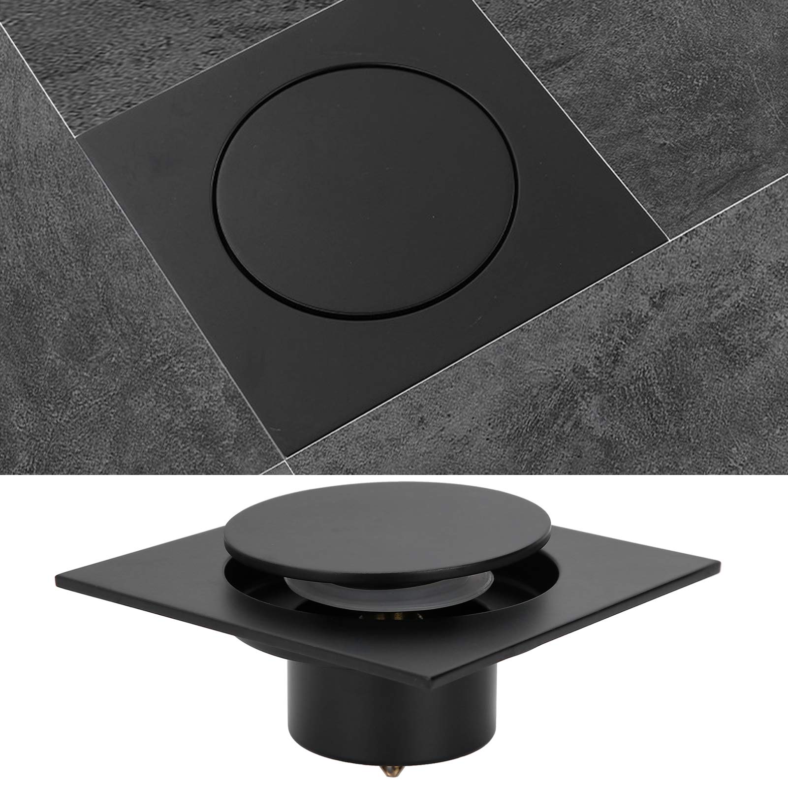 Filtro di Scarico a Pavimento Scarico per Doccia Quadrato Tipo Pop-up per WC da Bagno Filtro Anti-trabocco a Scarico rapido Coperchio Rimovibile per Doccia(Nero)