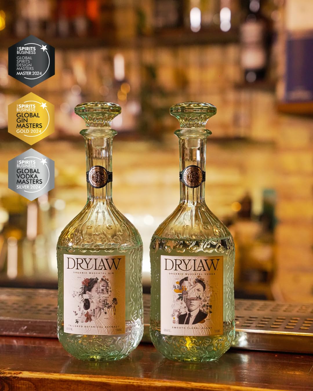 Pack con 1 Drylaw Moscatel Gin (700 ml) y 1 Drylaw Moscatel Vodka (700 ml). Destilados galardonados, ecológicos y elaborados en frío con uvas Moscatel.