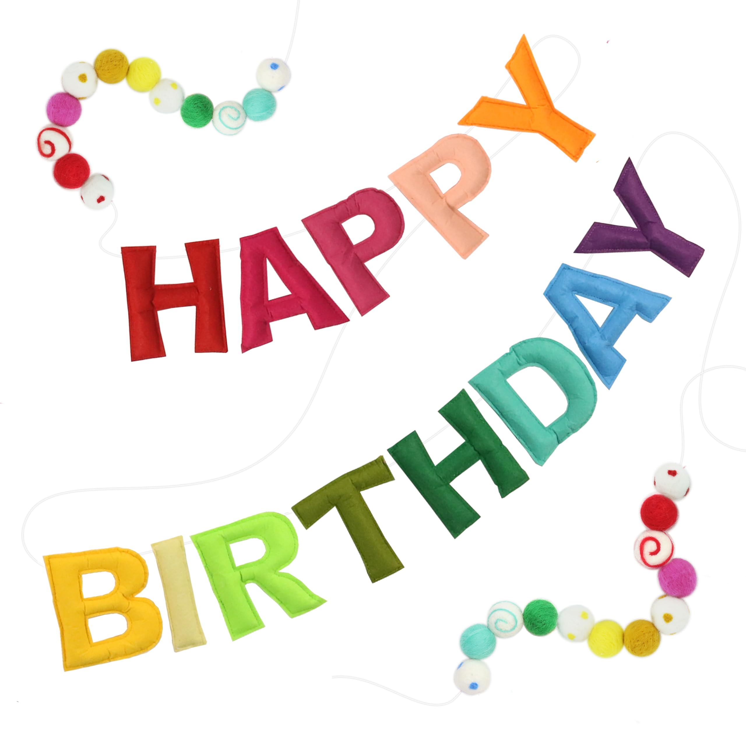 Pre-Strung 3D Felt Happy Birthday Banner,Rainbow Birthday Decoration