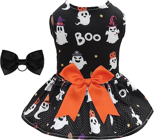 Miniatura 8 de CuteBone Vestido negro de lujo para perro, falda de cachorro, tutú bordado brillante con lazo, ropa para mascotas para boda, fiesta de cumpleaños,