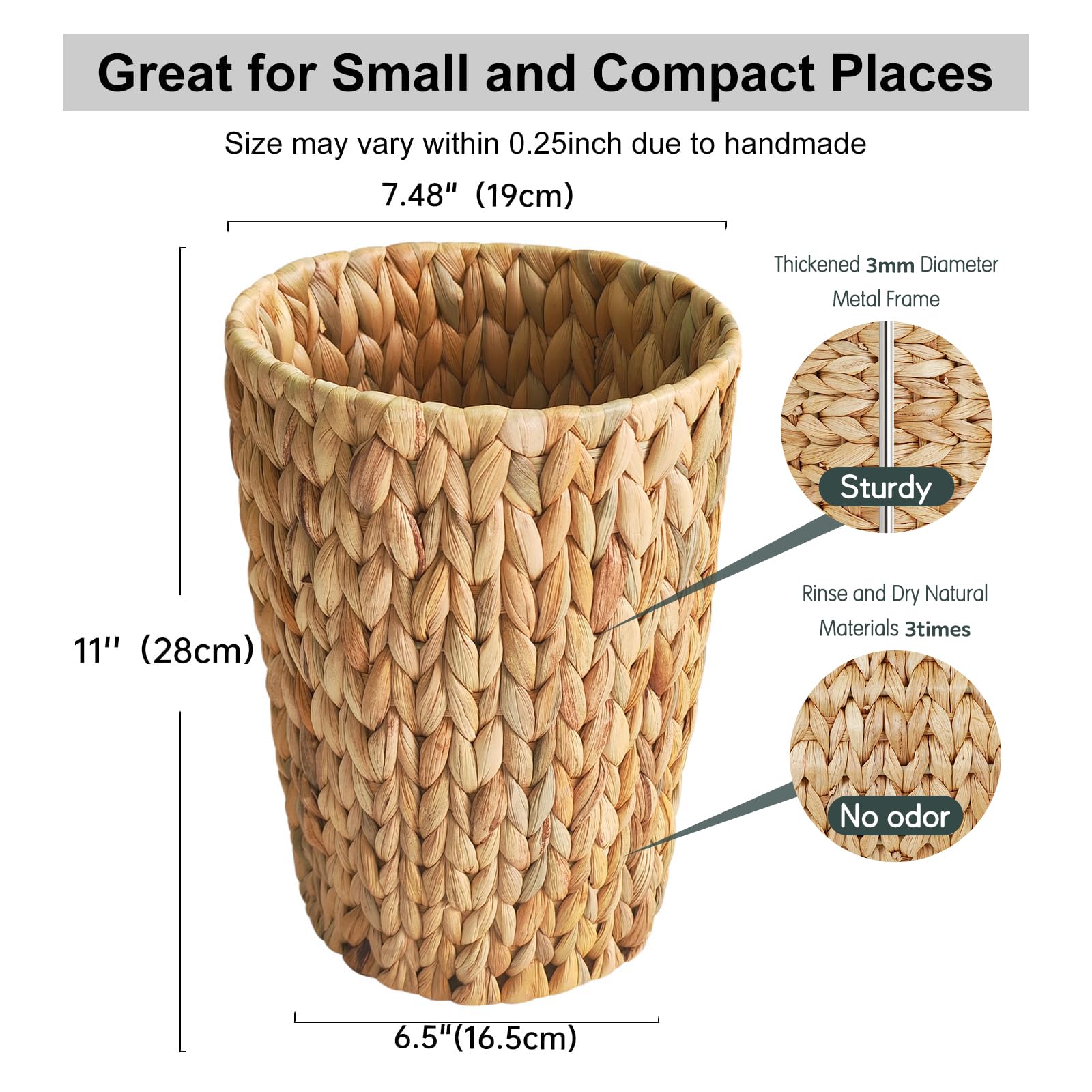 Small Wicker Trash Can - Boho Waste Basket -3