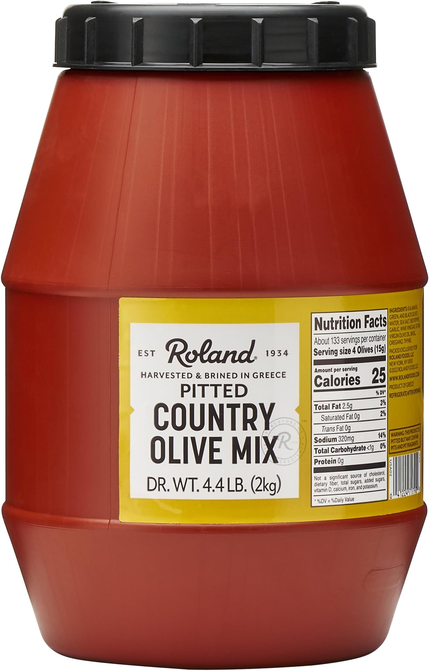 Roland Foods Pitted Greek Country Olive Mix, Specialty Imported Food, 4 Pound 6 Ounce, Pack of 1