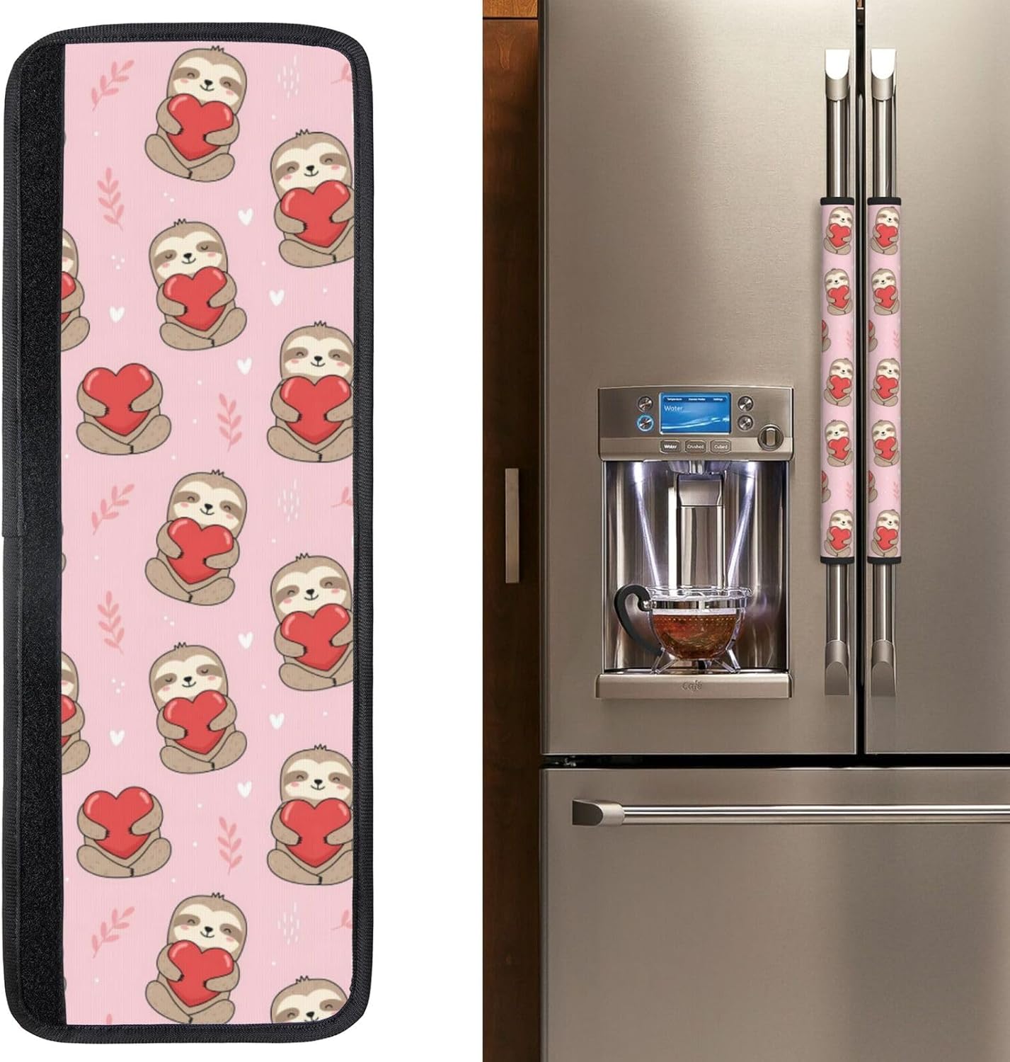 Romantic Refrigerator Handle Covers Cartoon Sloths Hearts Balloons Fridge Handle Covers Set of 2 Refrigerator Door Handle Covers for Kitchen Decor Door Handle Covers for Oven Dishwasher