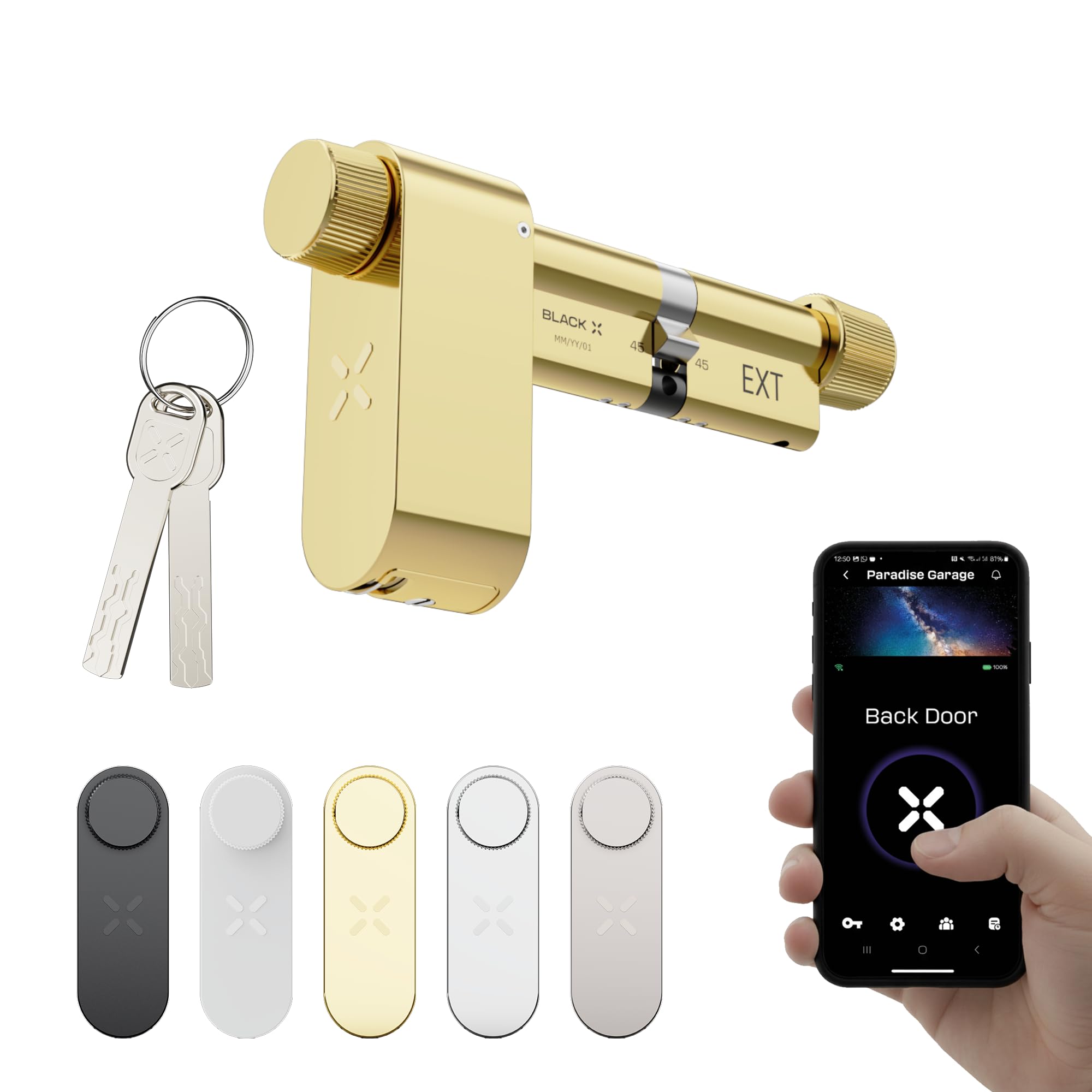 BLACK X Smart Door Lock with high Security Euro Profile Cylinder for keyless Entry, no Wiring or Drilling Required, Long Battery Life, smart app, Optional Accessories Avail (Polished Brass, 40/40mm)